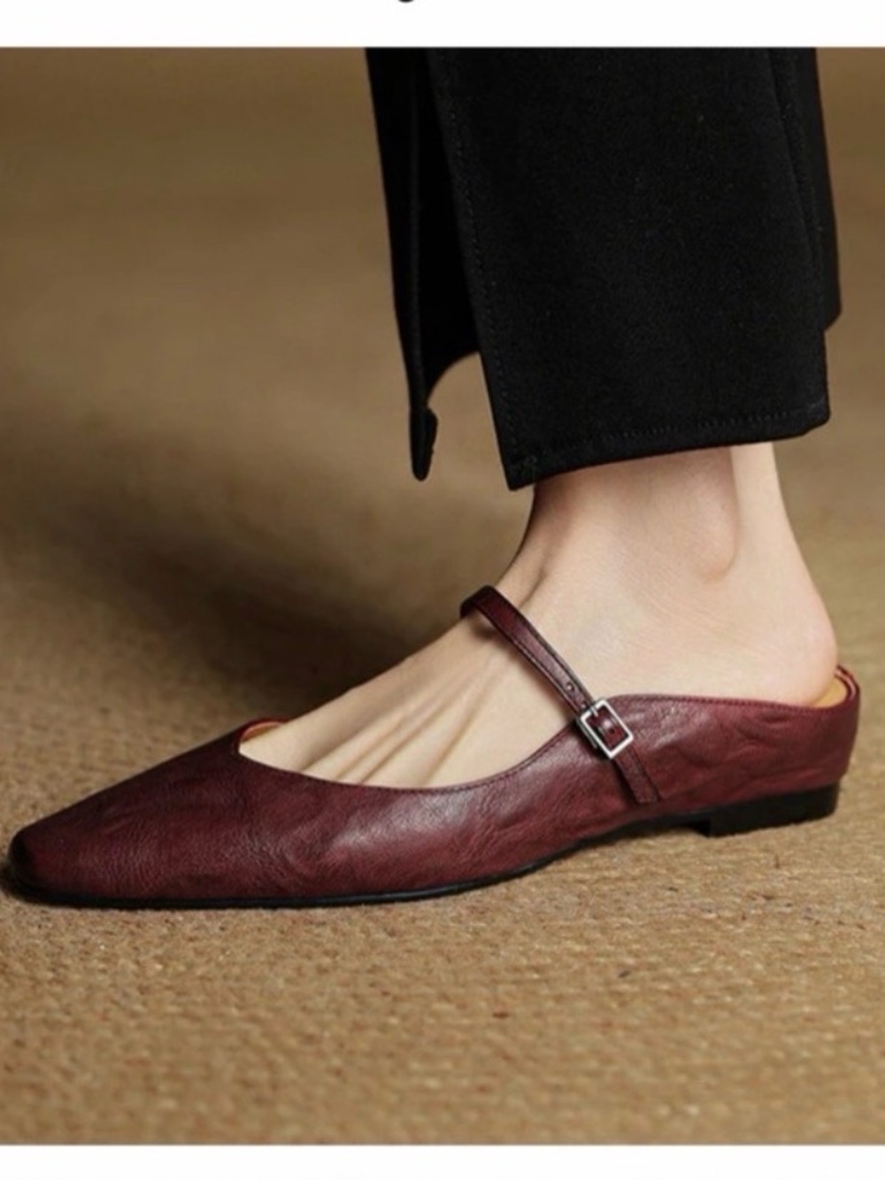 Handmade Burgundy Mary Jane Mule Flats